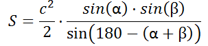 Формула площади  треугольника по стороне и двум прилежащим углам